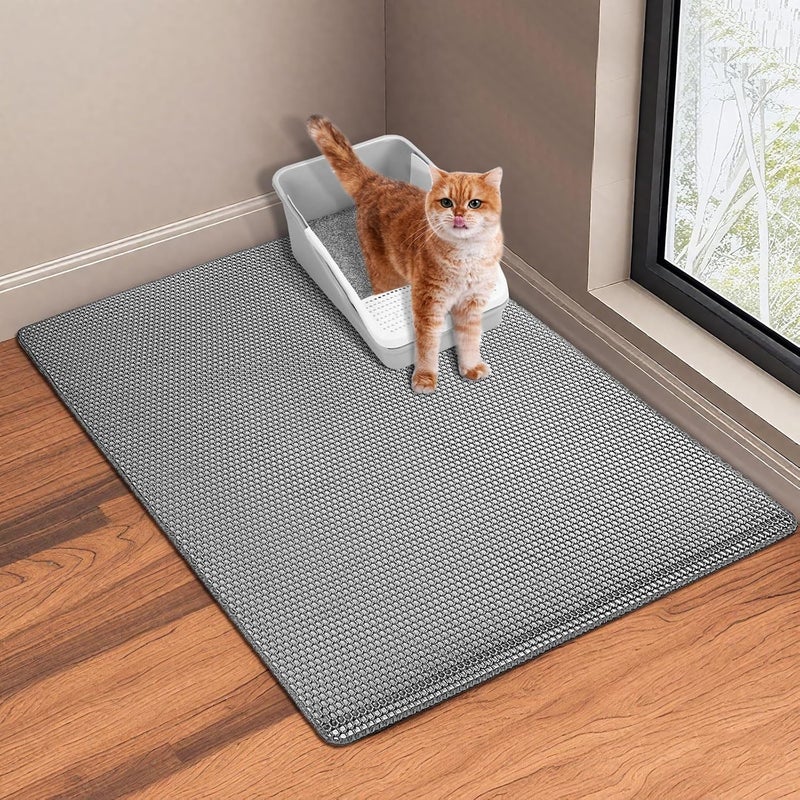 GRELY Cat Litter Mat, 32"x22" Litter Box Trapping Mat for Indoor Cat, 2 Layer Non-Slip Waterproof Urine Proof Collapsible Kitty Pet Rug - Image 2